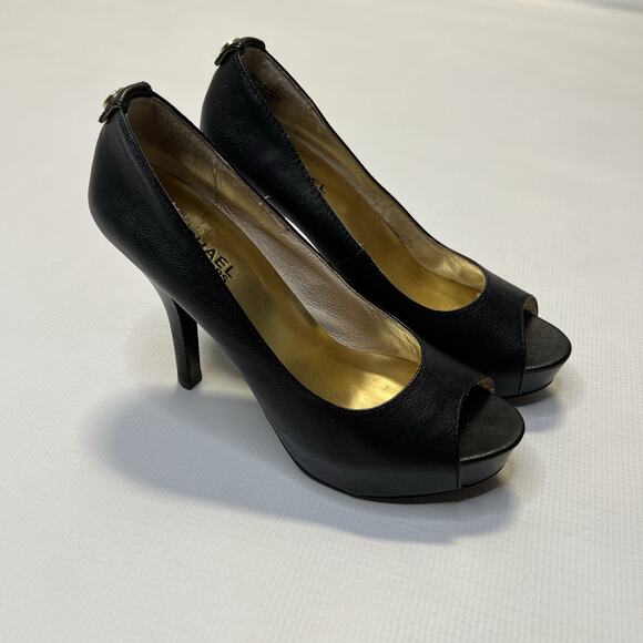 Michael michael Kors Peep Toe Hidden Platform Leather Stiletto Pumps Heels 6.5 - Picture 1 of 9